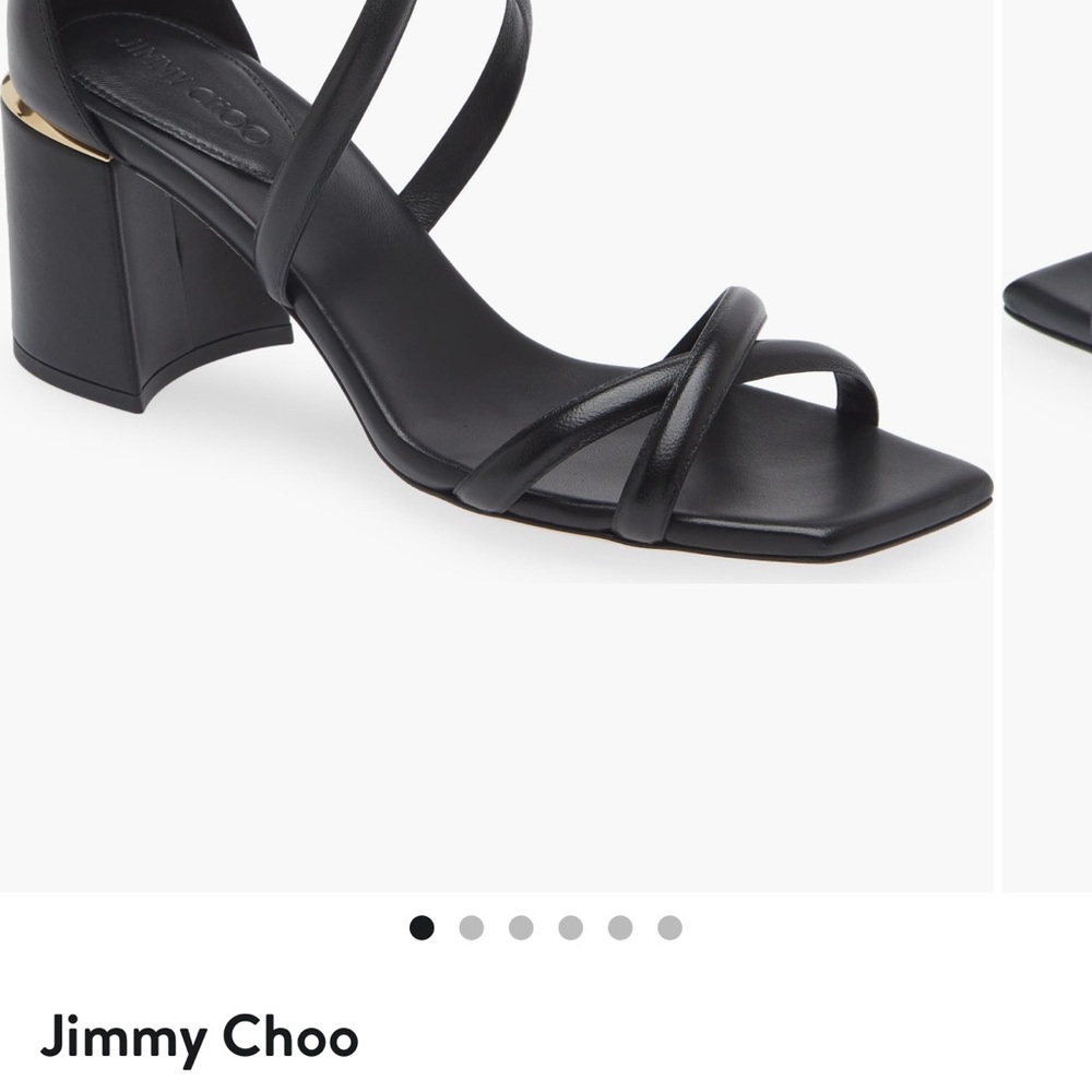 Jimmy Choo Black Strappy Sandals with Gold Accent